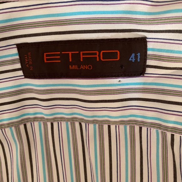 ETRO Men’s Striped Button Down Shirt Sz M or 41 - Picture 6 of 7